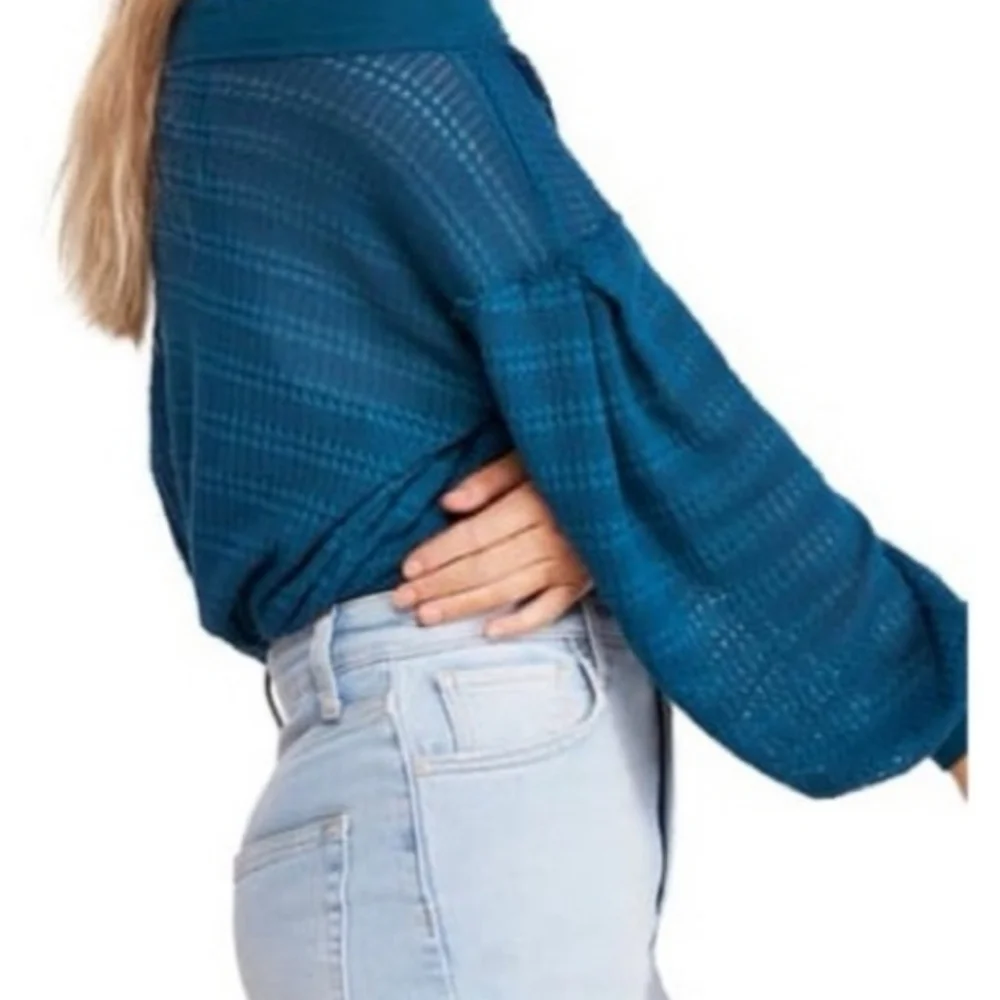 Free People Cold Shoulder Hacci Knit Top Teal Treasure
